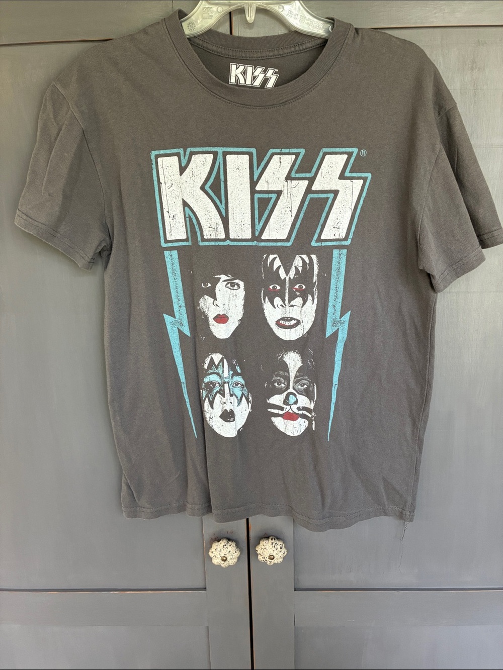 Kiss Kids Black Tee with Turquoise and White Logo